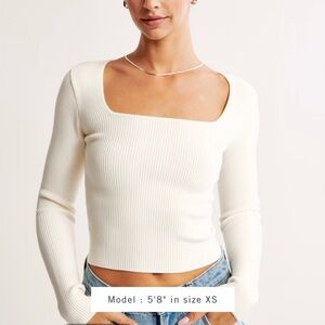Abercrombie & Fitch Ribbed Square Neck Ottoman Long Sleeve